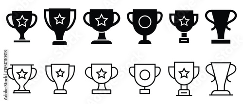 Trophy cup icon. Set of trophy cups vector.  Awards achievement success prize. Silhouette of trophy cup vector. Outline icon of Reward symbol sign, winner and victory cup. Vector illustration.