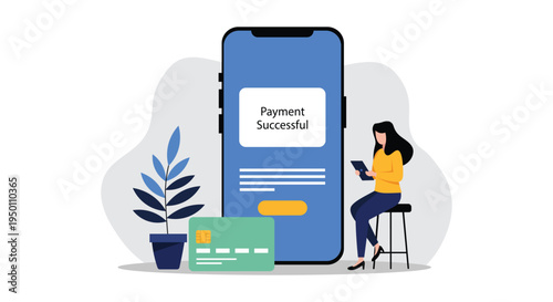 Mobile Payment Successful on Smartphone – Online Banking and Digital Payment Concept Flat Vector Illustration