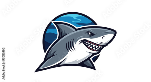 Cartoon shark head with sharp teeth.
