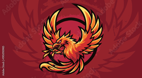 Mythical phoenix bird in flight.