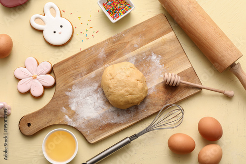 Fresh dough with Easter coo...