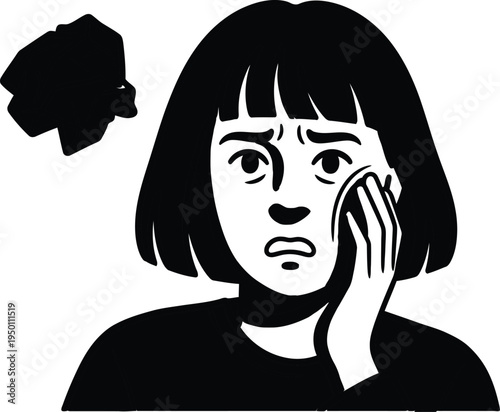 Sad woman crying and wiping away tears with a silhouette of a man in the background