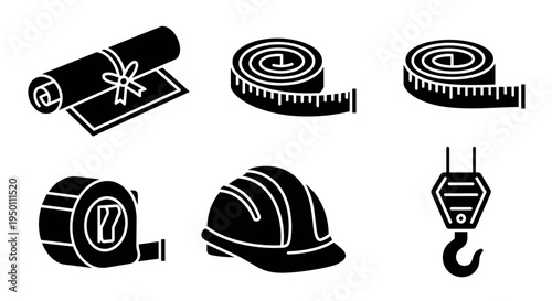Construction tools and equipment icons.