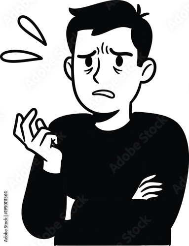 A frustrated man with a puzzled expression and crossed arms