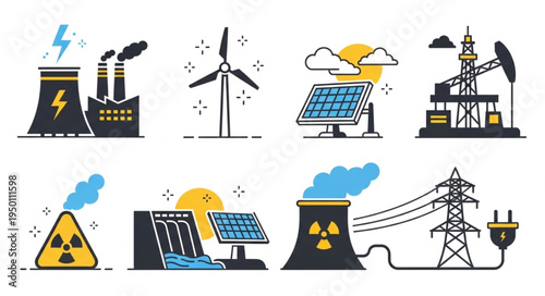 Diverse Energy Sources - Nuclear, Wind, Solar, Oil, Hydro, and Power Grid.