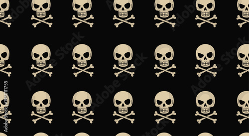 Dark seamless pattern featuring repeated beige skull and crossbones icons on a solid black background.