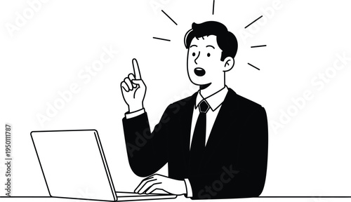 Businessman having an epiphany while working on laptop