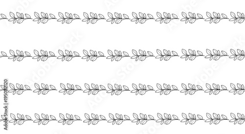 Simple horizontal pattern consisting of rows of small leafy branches drawn in a minimalist black ink sketch style on a white background.