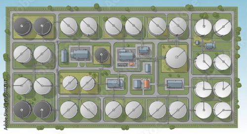 Aerial View of an Industrial Plant with Storage Tanks.