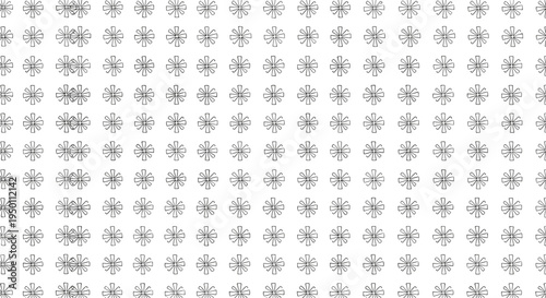 Dainty monochrome pattern featuring rows of small hand drawn flowers with multiple petals creating a delicate and vintage feel for fabric.