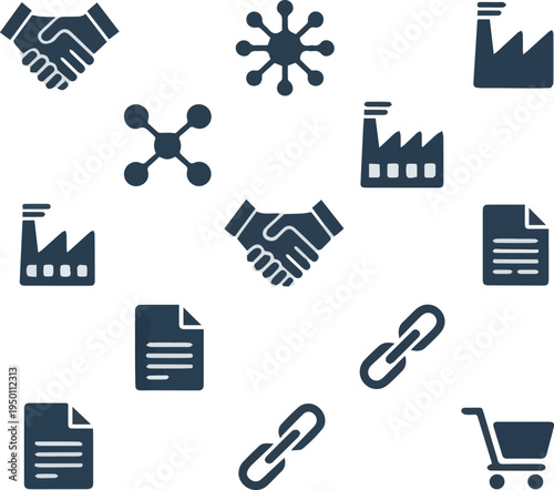 Isolated a realistic B2B icon set. featuring business networking, supplier, commerce, vendor, partnership, manufacturer, purchase order, supply chain, transaction, quotation and more vector art .