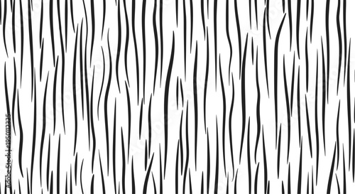 Seamless pattern of irregular vertical black wavy lines on a white background resembling wild animal stripes like tiger or zebra fur texture.