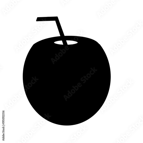 tender coconut healthy drink with straw silhouette.eps