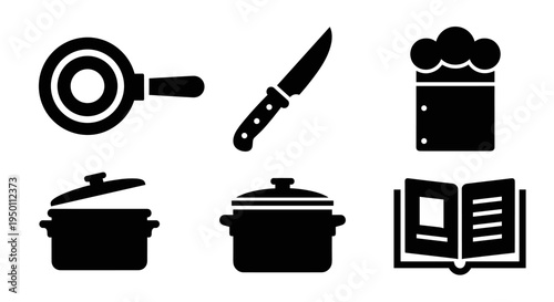 Cooking utensils and pots icons.