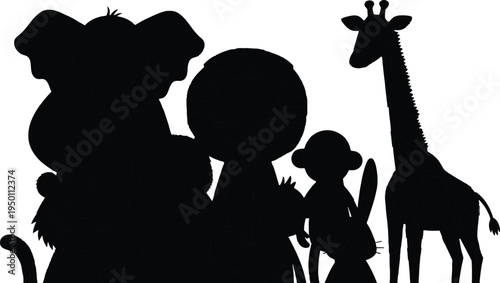Silhouette of a group of safari animals