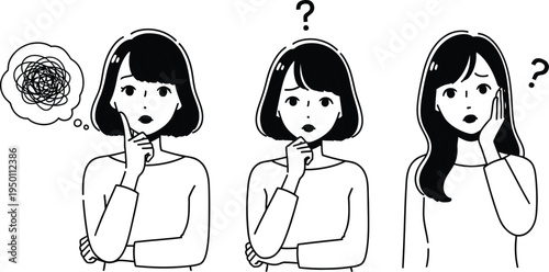 Three puzzled women with confused expressions and questioning gestures