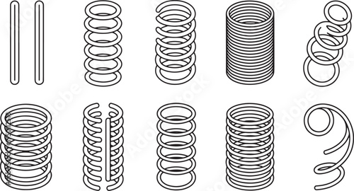 Assortment of spring icons, coils, and flexible elements on transparent background