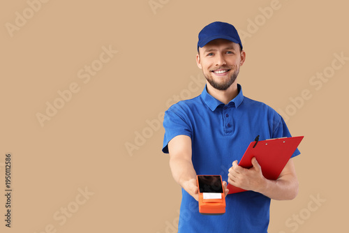 Male courier with payment t...