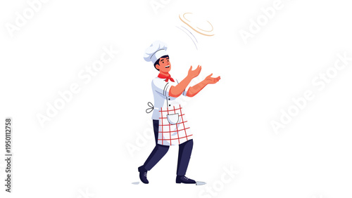 Chef's Culinary Art: A skilled chef expertly tosses a pizza dough in the air. Capturing the artistry and joy of culinary skill, conveying the excitement of the restaurant experience.