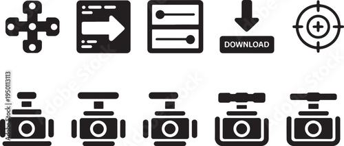 Mechanical technical interface icons collection for industrial application and machine control