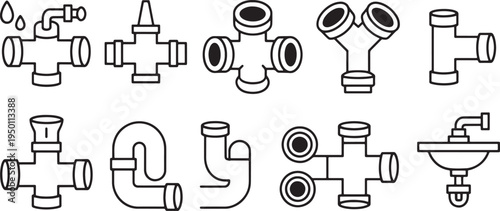 Set of plumbing pipes vector icons for construction and home repair needs