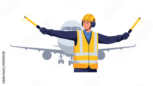 Guiding Light: An airport ground crew member directs an aircraft, ensuring safe and efficient movement on the runway