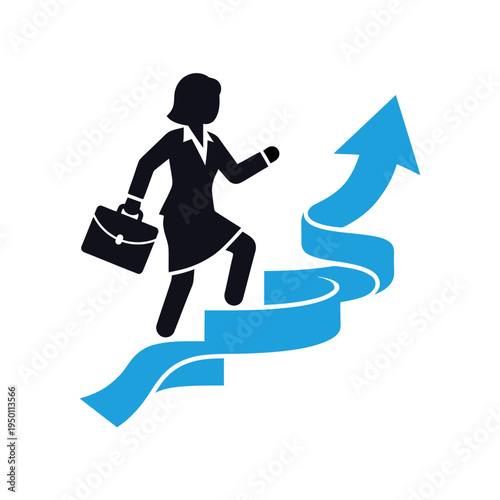 Woman walking up stairs icon. simple flat vector design, career success growth vector