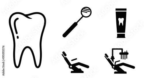 Dental care tools and tooth icons.