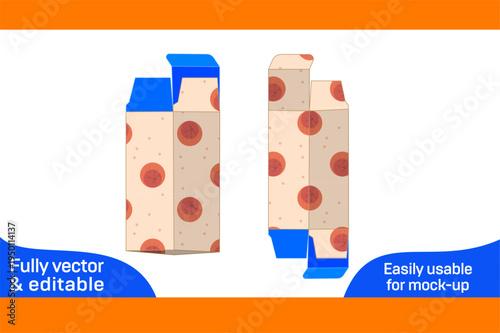 Reverse tuck end Square folding box Dieline template and 3D Box design