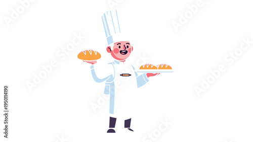 The Baker's Bounty: A seasoned baker stands proud, displaying freshly baked loaves, embodying the art and warmth of traditional bread making.