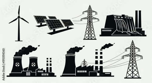 Diverse Energy Sources - Wind, Solar, Hydro, Nuclear, and Coal Power.