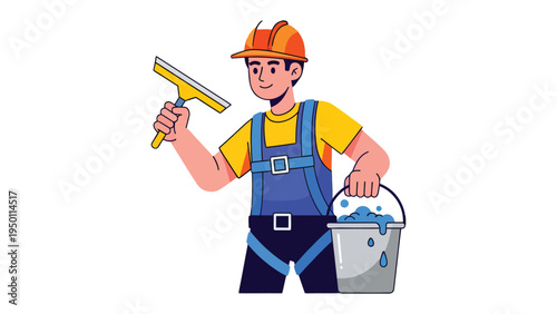 Window Cleaner at Work: A diligent window cleaner, equipped with a squeegee and bucket, tackles their task with precision and skill, showcasing the dedication of labor and essential work.