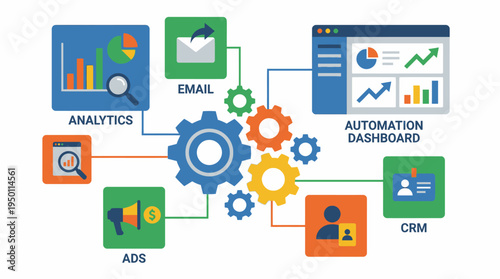 Business process automation illustration vector for efficient workflow and productivity