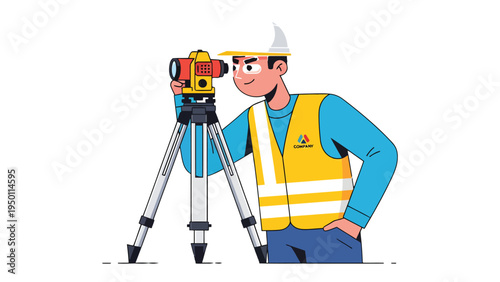 Surveyor at Work: A diligent surveyor peers through the theodolite, meticulously ensuring precision and accuracy with focused concentration.