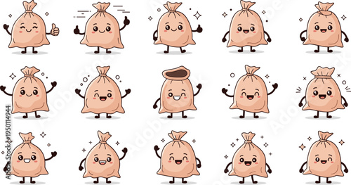 Adorable Cartoon Trash Bags with Fun Expressions and Playful Design in Cute Style