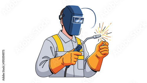 Welder at Work: Depicting a focused welder at work, sparks fly as he meticulously crafts with metal, showcasing the precision and artistry of this skilled trade.