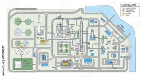Detailed Layout of an Industrial Plant with Multiple Structures.