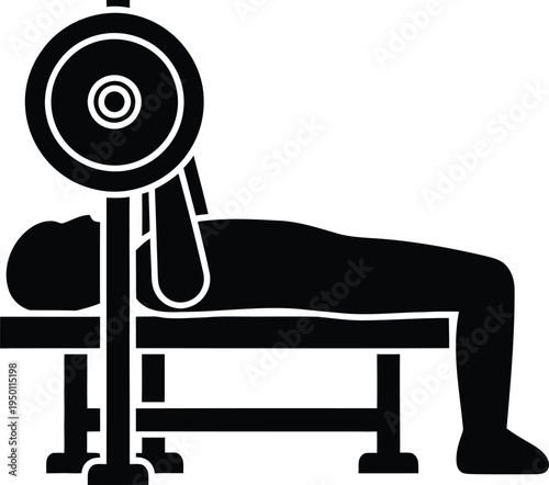 Person performing a bench press exercise with a barbell and weight plates