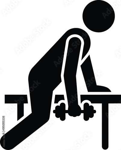 A person is depicted performing a dumbbell exercise on a bench