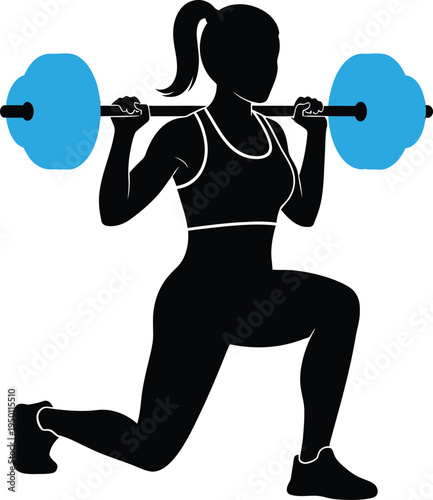 A person performing a lunge exercise with a barbell for strength training.