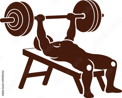 An individual performing a bench press exercise with a barbell and weight plates