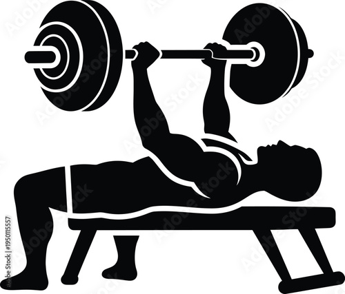 A person performing a bench press exercise with a barbell loaded with weights.
