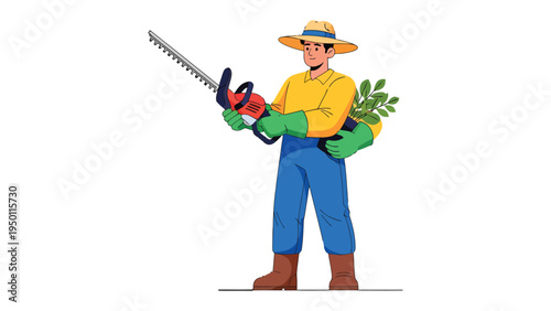 Gardener At Work: A skilled gardener, equipped with his tools, tends to the greenery, embodying the spirit of nature's caretaker. 