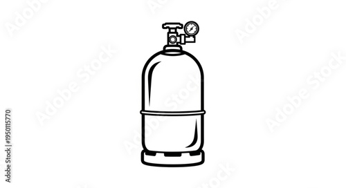 Outline of a gas cylinder with valve and pressure gauge.