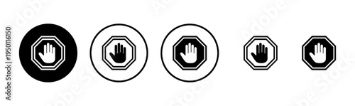 Stop icon logo design. stop road sign. hand stop sign and symbol. Do not enter stop red sign with hand