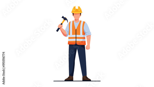 Construction Worker Holding a Hammer: A construction worker stands confidently, holding a hammer, poised and ready for action, epitomizing the spirit of skilled craftsmanship.