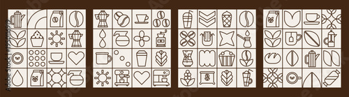 Set geometric line pattern for coffee bakery and cafe mosaic.