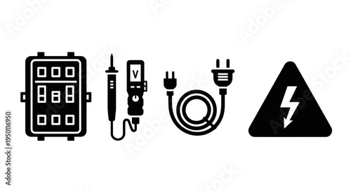 Electricity Warning Symbol and Equipment Icons.