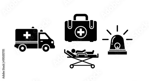 Emergency Medical Response Icons Set.