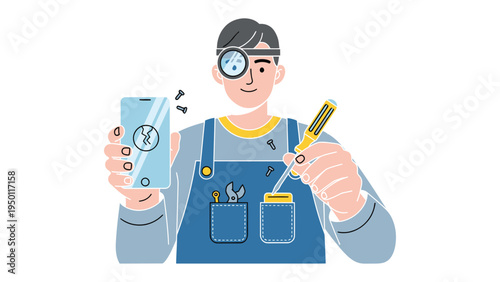 Tech Repair: A skilled technician, equipped with precision tools, meticulously examines a modern smartphone, highlighting the importance of skillful tech repairs.